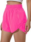 BMJL Women's Running Shorts Elastic High Waisted Shorts Pocket Sporty Workout Shorts Quick Dry Athletic Shorts Pants(2XL,Hot Pink)