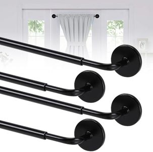 4 Pack Magnetic Curtain Rod for Metal Doors, French Door Curtain Rods Adjustable from 17 to 30 Inch, 3/8 Inch Diameter, Magnetic Cafe Curtains Rod, No Tool and Easy Installation, Black
