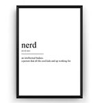 Magic Posters Nerd Definition Print - Geek Poster Student Gift Novelty Sarcastic Funny College Wall Art Dorm Quote Uni Typography Bedroom University Home Decor - Frame Not Included