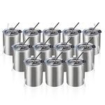 MEWAY 12 oz Lowball, Tumbler Stainless Steel Double Wall Vacuum Insulated Mug with Straw and Lid, Cleaning Brush ，Durable Powder Coated Insulated Coffee Cup for Cold & Hot Drinks (Silver, 12 pack)