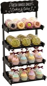 HOTCAN Cookie Display Stand for Bakers & Vendors with Acrylic Front | Wooden Dessert Stand with Chalkboard Sign for Market Booths, Craft Fairs & Events | 4 Tiered Cookie Display for Cupcakes, Muffins & Pastries (Black)