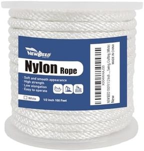 NEWSEED 100 Ft 1/2 Inch Nylon Rope – Multipurpose Heavy Duty Utility Rope for Indoor & Outdoor Use, Strong and Abrasion Perfect for Clothesline, Camping Hiking, Flag Line, Swing, Crafting (White)