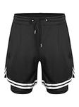 Hansber Kids Boys Girls Athletic Sports Gym Shorts Running Basketball Shorts 2 in 1 Quick Dry Drawstring Summer Shorts Black 12-13 Years