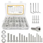 SENYARD M6 M5 M4 M3 Stainless Steel Nuts and Bolts Assortment Kit, Metric Screw Assortment（with Lock&Flat washers・Wrenches・Self Tapping Screws）890pcs Hex Socket Head Cap Screws Assortment Set Kit