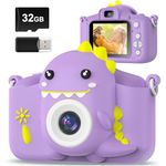 Hangrui Kids Camera, 20MP Kids Digital Dual Lens Camera with Silicone Case 2.0 Inch IPS Screen 1080P Video Camcorder, 32GB Card,Shockproof Childrens Camera Toy for Boys & Girls Age 3-12(Purple)