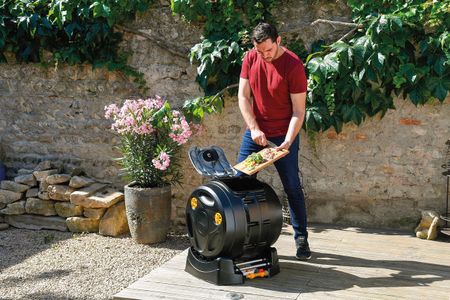 Hozelock Easymix 2-in-1 Rotating Composter, 100L – Fast Mixing, Black