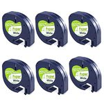 6pack Compatible Label Tape Replacement for DYMO 91330 Paper Letratag Refills 12mm x 4m (1/2 Inch x 13 Feet) Black on White Label Tapes 10697 for DYMO LetraTag Plus LT100H LT100T QX50 XR Label Makers