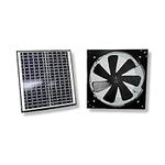 4 Seasons Solar Powered Gable Fan, 1600 CFM, ventilates 2400 sq ft, 20W solar panel, Thermostat, 35 ft cable, waterproof connector. Galvanized steel body with fan protection mesh.