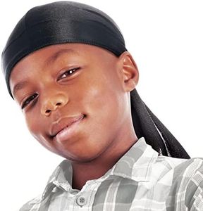 Red by Kiss Kids Sating Durags Powerwave Kids Durags Long Tail and Wide Strap Headwraps Beanies Black, Black, One Size