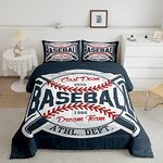 Manfei Baseball Comforter Set Full Size Sports Theme Bedding Set 3pcs for Kids Boys Teens Bedroom Decor, Vintage Sports Baseball Gaming Duvet Insert Navy Blue Quilted Duvet with 2 Pillowcases