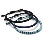 Lucky Buddhist Handmade Bracelets + Buddhist Gift! Tibetan Good Luck String Armbands For Women Men Teens. Adjustable Size! Friendship present. Handcrafted rope wristbands. Thick Blue, Black, Dark Blue