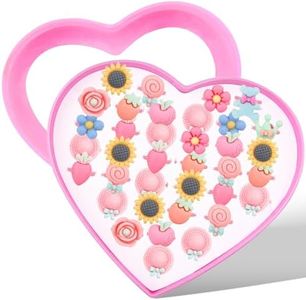 BXDOW 36Pcs Little Girl Jewel Rings, Adjustable Pink Rings Girls Kids Pretend Play and Dress up Jewelry Set, Cute Rings with Heart Shape Display Case Party Favors Toys Gifts for Halloween, Christmas