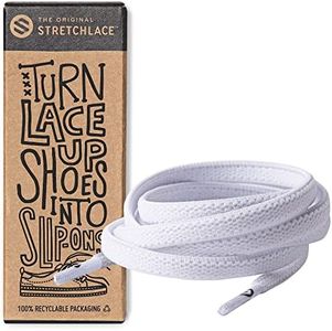 THE ORIGINAL STRETCHLACE - Flat Elastic Shoelaces, Stretch Shoe Laces for Adult Sneakers, Stylish Shoe Laces for Elderly, Kids, and People with Special Needs, White, 47in