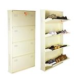 Laxmi KAPAT 4 Door Metal Wall Mounted Shoe Rack Stand for Home with Central Locking, Can Hold Upto 20 Shoes Pair, 3 Year Warranty (54" x 28" x 6" Inch, Ivory)