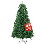 5ft Premium Christmas Tree 580 Branch Tips Green Xmas Trees Bushy Artificial Christmas Tree Pine Tree with Metal Stand Easy to Assemble Realistic Spruce Branches Christmas Tree for Indoor and Outdoor