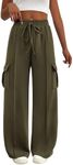 BTFBM Women's Running Sweatpants Fall Baggy Wide Leg Lounge Pants Casual Workout Joggers Pants with Pockets(Solid Army Green,Large)