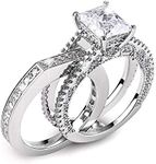 SUNLIAT Engagement Rings for Women Bridal Set,925 Sterling Silver Princess Cut Cubic Zirconia Wedding Band Ring Sets, Promise Rings for Her Simulated Diamond Anniversary Rings, ASIN, Cubic Zirconia