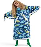 Bedsure Oversized Wearable Blanket Hoodie for Women, Long Printed Hooded Blanket Sweatshirt with Big Pocket as Gifts for Girl, Dinosaur, Royal Blue