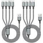 Puxnoin Multi Charging Cable 6FT 2Pack Multi Charger Cable 4 in 1 Universal Multiple USB Cable Fast Charging Cord with Type-C, Micro USB Port for Most Cell Phone, Tablets