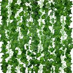 ADORAMOUR Artificial Ivy Garlands - 12Pack 210cm Length - Realistic Fake Vines for Room Aesthetic and Garden Wall Decoration for Indoor Outdoor, Green Faux Leaves Plastic Hanging Plants Greenery Decor