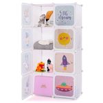 INFANS Children Wardrobe, Kid Closet Portable Baby Dresser Cute for Kids Bedroom Nursery Armoire with Doors 12 Cube 2 Hanging Sections, Kid Clothes Storage Organizer (White, 8 Cubes)