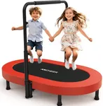 ANCHEER Trampoline, Double Mini Trampoline with Adjustable Handle - Indoor/Outdoor Rebounder for Kids & Toddlers, 56'' Safe Oval Fitness Trampoline with Bar for Home Fun