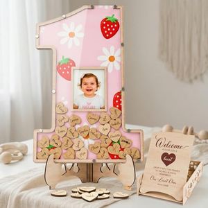 Berry First Birthday -1st Birthday Decorations - Guest Book Alternatives - Number One Shaped Photo Frame Decor - Strawberry Birthday - Sweet One Centerpiece Keepsake (Berry First Birthday)