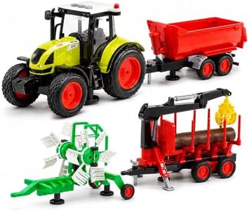 Friction-Powered 1:16 Farm Tractor Toy Set with Light & Sound – Inertial Farmer Truck Playset with Detachable Trailers, Logging Crane, and Tipper – Educational Farm Vehicle Toy for Kids Ages 3+