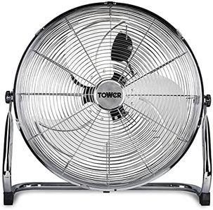 Tower T662000 Metal High-Speed Velocity Floor Fan with Adjustable Tilt, 18”, 100W, Chrome