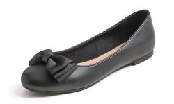 Feversole Women's Round Toe Cute Bow Trim Ballet Flats Dolly Shoes Black Vegan Leather 5 UK