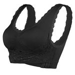 Vertvie Woman 1/3 Pieces Lace Sports Bra Front Closure Cross Wireless Brassiere Medium High Impact Padded Bra for Yoga Fitness Training Running Jogging Exercise Workout Black