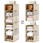 Fixwal 2 Pack 3-Shelf Hanging Closet Organizer 6-Shelf Separable Hanging Shelves Collapsible Hanging Storage Shelf for Bedroom College Dorm Pantry Camper RV, Beige