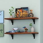 Klaxon Arizona Wood and Metal Floating Wall Shelves | Home Decorative Shelf | Wall Shelves for Living Room, Bedroom, Study Room, Balcony Garden-Walnut, Pack of 2 (24x8 in)