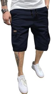 JMIERR Mens Casual Twill Cargo Shorts Cotton Drawstring Classic Cargo Chino Stretch Short with 6 Pockets for Men, US44(4XL), Blue