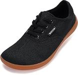 WHITIN Canvas Barefoot Sneakers for Men Wide Toe Box Minimalist Zero Drop Sole Shoes Minimus Extra Width Fit Size 10.5 11 11W Gym Flat Walking Black Gum 44