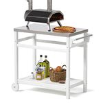 TORVA Movable Pizza Oven Trolley, Outdoor Food Prep Dining Table Cart with Stainless Steel Metal Top, BBQ Grill Stand for Kitchen Patio Backyard Garden, White Color