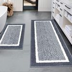 HEBE 2 Piece Bath Rugs Bath Mat Set Shaggy Bathroom Mat Rug Set Non Slip Absorbent Bath Mat for Bathroom Extra Soft Machine Washable Bathroom Floor Mats,Dark Gray