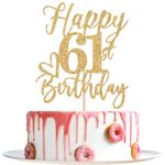 Happy 61st Birthday Cake Topper, 61st Birthday Decorations for Men/Women, Cheers to 61 Years, Hello 61, 61st Happy Birthday Party Supplies Gold Glitter