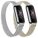 Vancle 2 Pack Metal Bands for Fitbit Luxe Bands Women Men, Milanese Loop Magnetic Stainless Steel Mesh Strap for Fitbit Luxe/Fitbit Luxe Special Edition Fitness Tracker (Silver/Champagne)