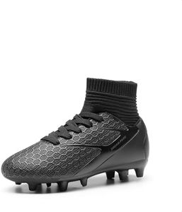DREAM PAIRS Boys Girls Soccer Cleats Youth Firm Groud Outdoor Sport Athletic High Top Football Shoes for Little/Big Kid,Size 3 Little Kid,All/Black,HZ19002K