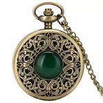 GT Gala Time Unisex-Adult Green Crystal Royal Vintage Bronze Pocket- Analog Watch Antique Style Metallic Key Chain & Key Rings