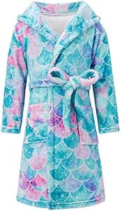 Funnycokid Mermaid Robes for Girls Flannel Hooded Bathrobes Kids Soft Plush Sleepwear Size 10 12 Long Sleeve Loungewear Pajamas Gift 10-12 Years