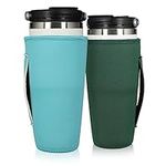 kwmobile Neoprene Tumbler Holder (Set of 2) - Cup Sleeve for 30oz (887ml) Travel Tumblers - Drinks Cups Protector Holders - Blue/Green