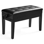 COSTWAY Leather Piano Bench, Height Adjustable Keyboard Duet Seat with Padded Cushion, Storage Compartment, Classic Piano Dressing Table Stool for Kids Adults