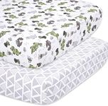 The Peanutshell Dinosaur Fitted Crib Sheet Set for Baby Boys or Girls, 2 Pack Unisex Set