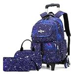 VIDOSCLA Galaxy Kids School Rolling Backpack for Boys Primary Students Wheeled Bag Elementary Bookbags for Girls