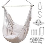 Swing Chair with Hardware Kit: Ohuhu XL Portable Hanging Chairs with 2 Cushions Detachable Metal Support Bar Side Pocket for Indoor Outdoor, Hammock Chair for Patio Bedrooms Teen Girls Room Decor