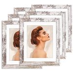 TWING 8X10 Picture Frame Distressed White Frame Set of 6, Rustic Picture Frames Wood Grain Photo Frame for Gallery Wall Mounting or Tabletop Display, Vintage White Farmehouse Collage Picture Frames