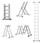 4.7m Folding Ladder Multi-Purpose Aluminium Extension with Safety Platform, 7 in 1 Step Heavy Duty Combination EN 131 Standard