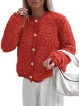 PRETTYGARDEN Women's Faux Fur Shearling Coat Fuzzy Fleece Button Up Trendy Fall Winter Cropped Jackets Outerwear (Red,X-Large)